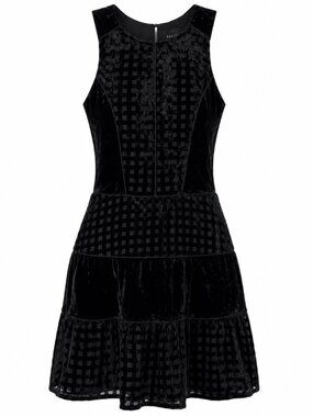 NWT Adelyn Rae Black Velvet Check Fit & Flare Mini Dress Women’s S